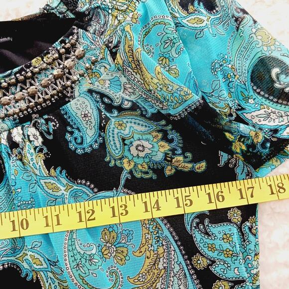 Blouse Size M Y2K Glam Boho Beaded Paisley Going-Out Top Eclectic Elegance Luxe - Picture 11 of 16